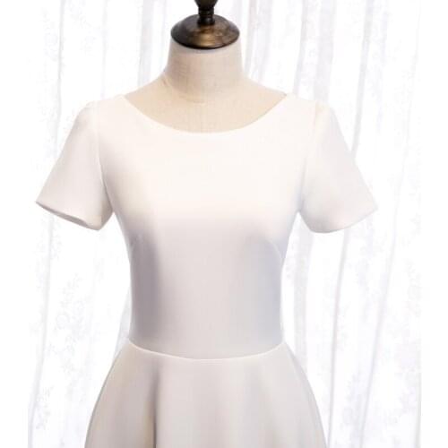 Custom Made Cap Sleeve Button Back Mid-Calf A-Line Wedding Dress Elegant Lace O-Neck Satin Bridal Gown Robe De Mariage 2021