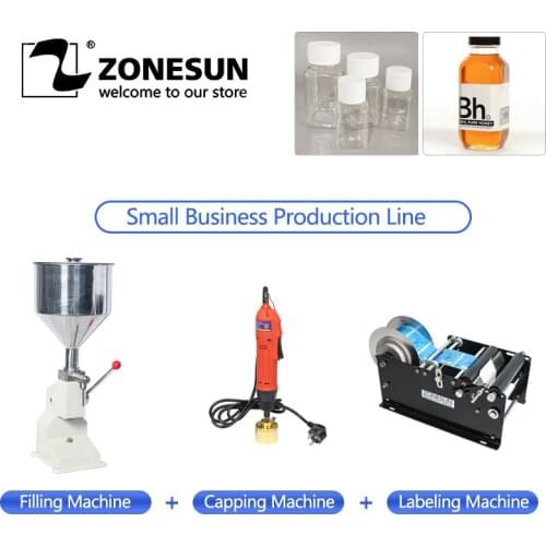 ZONESUN Small Bussiness Production Line Honey Paste Filling Machine Manual Capping Machine Manual Round Bottle Labeling Machine