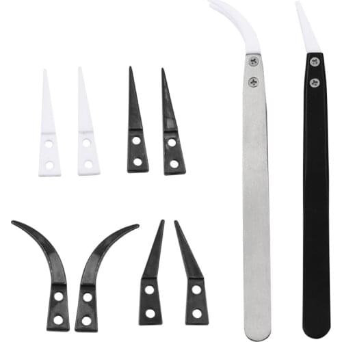 1Pcs Anti-Static Ceramic Tweezers Stainless Steel Electronic Cigarette Industrial Ceramic Tweezers Insulated Straight Curved Tip