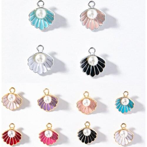 10pcs Enamel Alloy Chic Pearl Shells Pendant DIY Crafts Necklace Bracelet Making Jewelry Accessories Charms