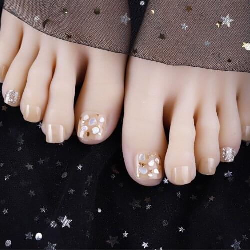 24pcs Rhinestone Flower Pattern Artificial Fake Toenail Fashion Design Full Cover Toe Fake Nail Extension French Style