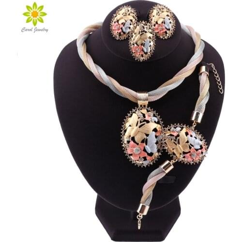 African Beads Women Necklace Earrings Bracelet Ring Jewelry Set For Women Gold Color African Ethiopian Wedding Party Gifts