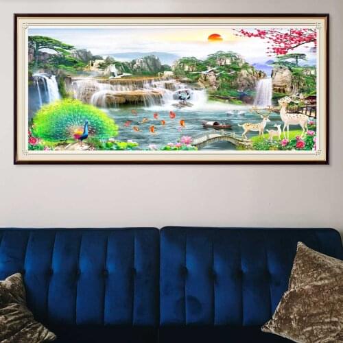 Big Size Canvas 5D DIY Diamond Painting Peacock Full Drill Landscape Lake Embroidery Mosaic Art Picture of Rhinestone Home Decor