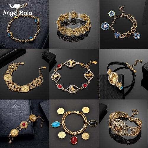 Blue Evil Eye Crystal Charm Allah Bracelets for Islam Women Muslim Jewelry Turkish Blue Eye Bracelet Gold Color Never Faded