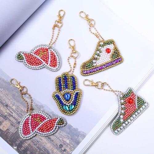 DIY Diamond Painting Keychains Special-Shaped Shoes Diamond Painting Ornaments Pendants Key Ring Small Diamond Art for Kids