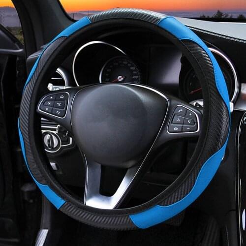 2020 New Carbon Fiber PU Leather Steering Covers Breathable Anti Slip Car Steering Wheel Cover Suitable for 37-38cm Auto Decor