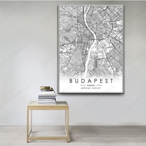 Black and White City Map The Budapest Heights City Map Poster HD Print Wall Art Canvas Nordic Landspace Painting for Home