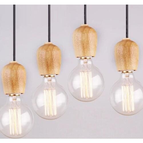 Modren Single Original Wood Pendant Lights Art Retro Edison Lamp Fabrics Cable E27 Wooden Hanging Light Bulb Holder Pendant Lamp
