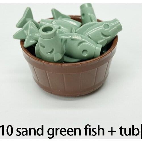 MOC City Series Wooden Basin and Fish Educational Building Blocks Birthday Present Accessories Model Toys Suitable for Kids City