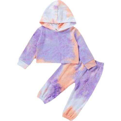Children Hoodies Long Pants Suit Boys Girls Tie-dye Printed Clothes Set Autumn Tops Tee Trousers Baby Outfits Newborn Set