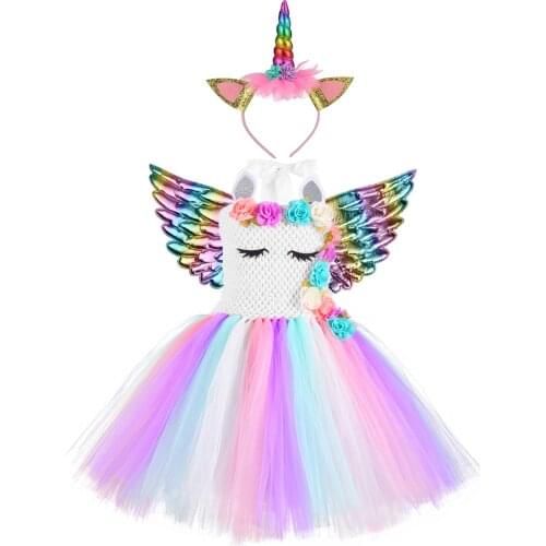 Child Pony Dress Unicorn Birthday Tutu Dress for Girls Flower Unicorn Costume Sequin Pastel Clothing Kids Christmas Vestidos