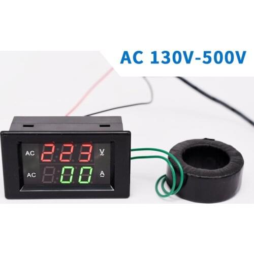 Dual Digital Voltmeter Ammeter AC220V 230V 240V 380V 500V Panel Amp Volt Hall Voltage Current Meter 500A CT Wide Range