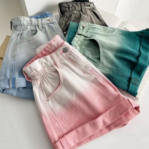 Summer New Jeans Womens Denim Shorts High Waist Tie Dye Gradual A-line Version Street Casual Trendy Gradient Girl Jean Pants