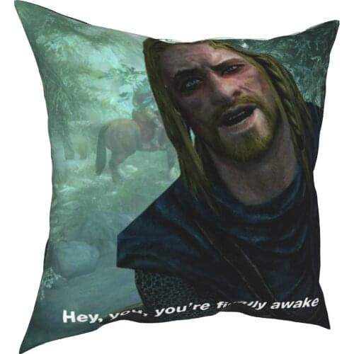 Hey You You're Finally Awake Skyrim Meme Pillowcase Soft Polyester Cushion Cover Decorative Pillow Case Cover Chair 45*45cm