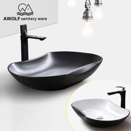 Art Bathroom Sinks 660*400*130mm Matte Black White Ceramic Vessel Big Size Washing Basin Bowl Counter Top Lavatary Sink AM905