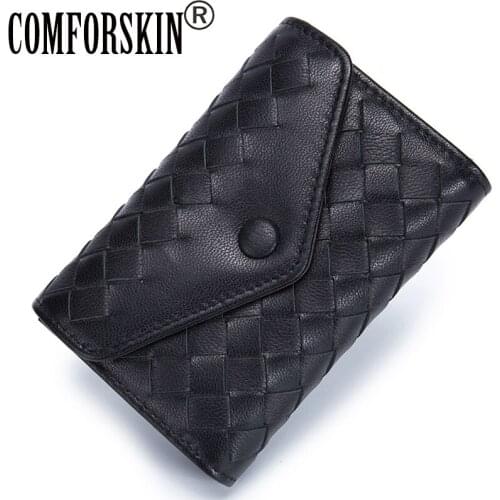 COMFORSKIN Brand New Arrivals Sheep Skin Hand-Made Knitting Style Envelope Card Wallets Unisex Credit Card Holder 2018 Card Case