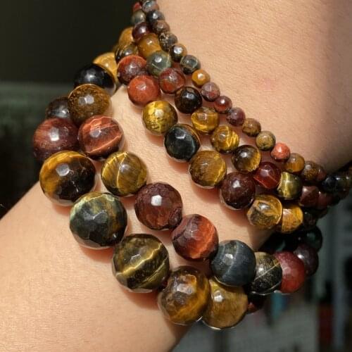 Natural Stone Faceted Multicolor Tiger Eye Round Beads For Jewelry Making Diy Bracelet Charms Necklace Accessories 4 6 8 10 12mm