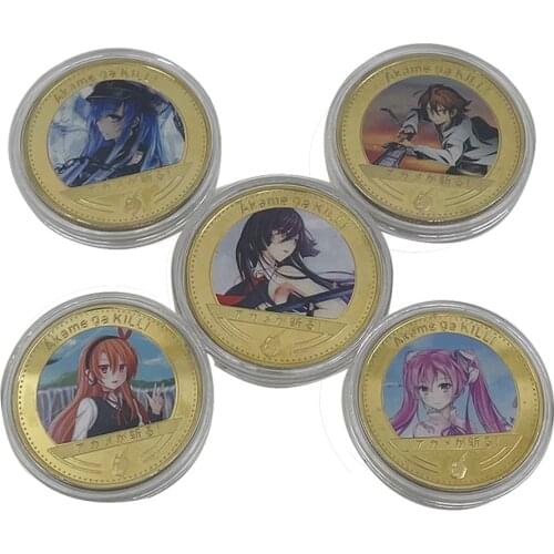 5 types Japanese Anime Akame-ga-KILL gold plated Coins Medal Souvenir travel craft gifts cartoon memento commemorative coin