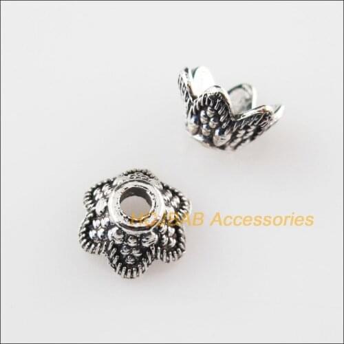 Fashion 30Pcs Tibetan Silver Color Tiny Flower Star Spacer Beads End Caps 8mm