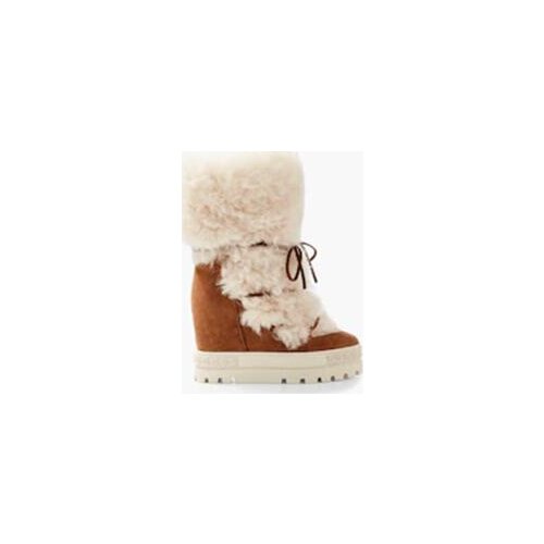 Girls Fashion Brown Suede Hidden Wedge Heel Short Boots 80 mm Height Increasing Round Toe Lace Up Platform Fur Ankle Boots