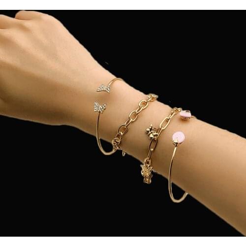 Bohemian Bracelet Set for Women Girls Butterfly Bracelet Gold Color Chains Charm Crystal Bangle Set 2021 New Boho Jewelry Gift