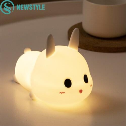 LED Night Light Rabbit Silicone Animal Cartoon Dimmable Lamp USB Rechargeable For Children Kids Baby Gift Bedside Bedroom Light