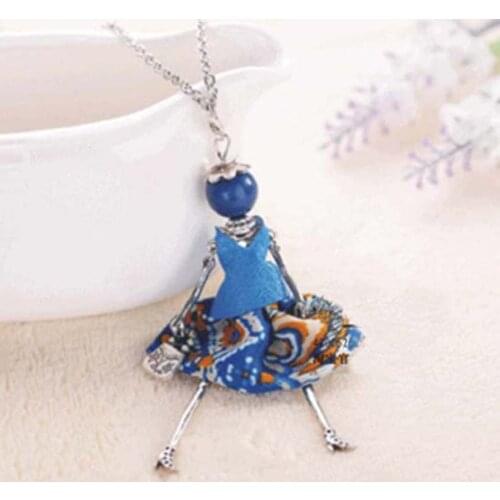 New fashion handmade doll necklace sewing skirt fabric women alloy cute jewelry accessories girls birthday gift retail wholesale