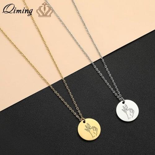 Stainless Steel Hand Gesture Ok Symbol Necklace Women Men Minimalist Jewelry Engraved Sign Language Pendant Necklace Gift