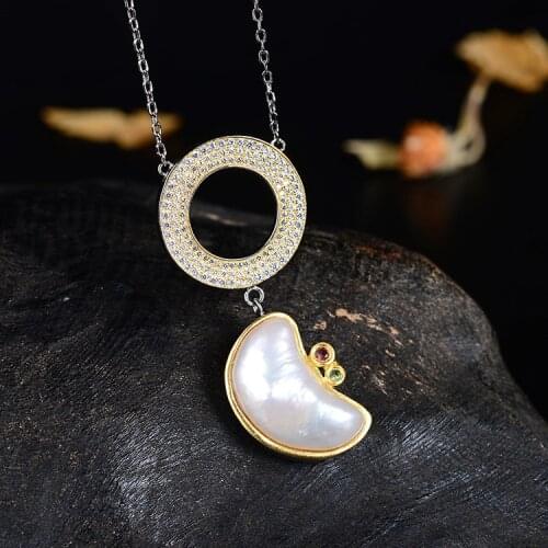 Fashion Jewelry Natural Baroque Pearl Clavicle Chain Shaped Bead Pendant Factory S925 Sterling Silver Retro Thai Silver Necklace