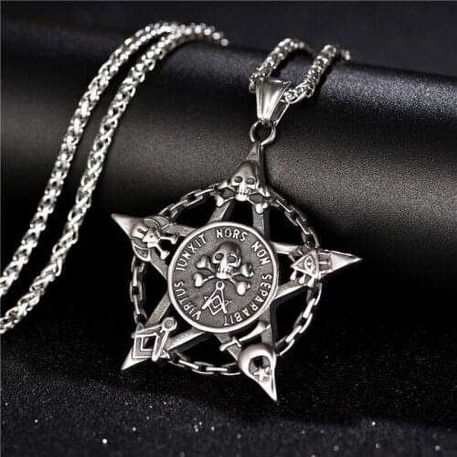 Stainless Steel Pentagram Skull Masons Symbol Pendants Necklaces Star of David Hexagram Necklace David Shape 24" Link Chain