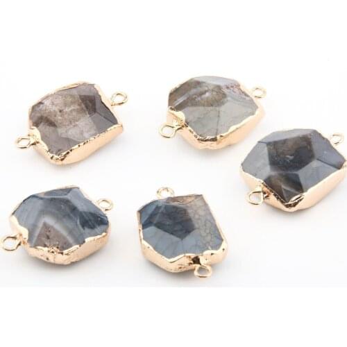 Natural Stone Agates Pendant irregular shape Double Hole Connector for Jewelry Making DIY Elegant Necklace Bracelet Accessories