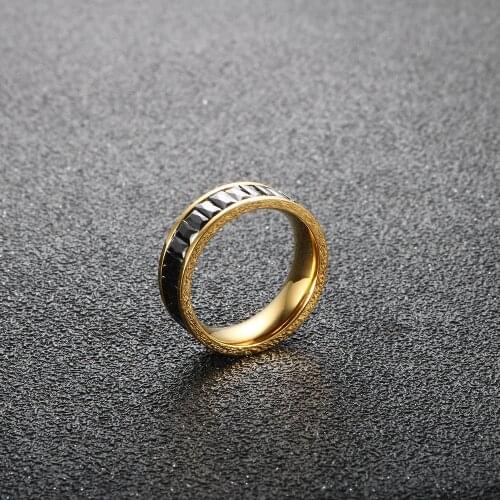 Stainless Steel Black Zircon Stone Rings Gold Plated Wedding Finger Ring For Women Men Jewelry Gift