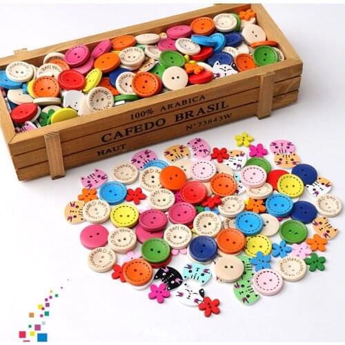 20 Pcs Wooden Button for Kids DIY Handmade Craft Toy Creative DIY Beads Charm Decoration