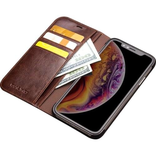QIALINO Luxury Ultrathin Case for iPhone X/Xs Genuine Leather Fashion Flip Bag Cover for iPhone Xs Max Card Slot for 6.5 inch
