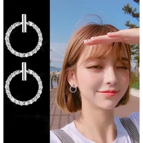 LByzHan Free Shipping Fashion 925 Sterling Silver Crystal Rhinestone Geometric Round Stud Earrings For Women Beautiful Jewelry