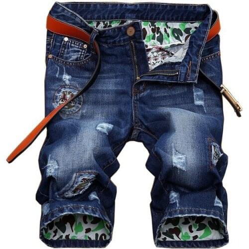 Pantalon Hombre Ripped Denim Shorts Knee Length Men Jeans Straight Pants Men Jeans Summer Casual Shorts Men