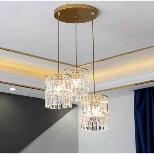 Nordic restaurant lamp three simple modern crystal iron chandelier atmospheric dining table disc American bar counter creative