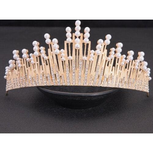 Rhinestones Crystal Pearl Tiaras Bride Party Crowns Wedding Hair Accessories Wedding Crown Jewelry Bridal Cake Topper