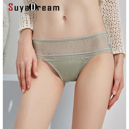 SuyaDream 2pcs/lot Women Panties Low Rise 100%Natural Silk and Lace Briefs Health 2021 New Everyday wear Intimates Black Nude