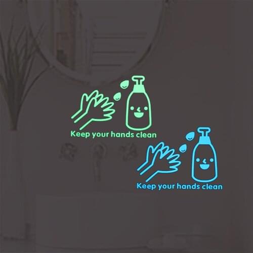 Keep Your Hands Clean Luminous Bathroom Sticker Glow in the Dark Funny Cartoon Tile Wall Decoration Sticker Toilet Decor Sticker