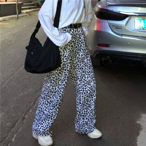 Harajuku Vintage Leopard Pants Women High Waist Loose Casual Wide Leg Pants Fashion Streetwear Grungr Style Hip Hop Pants Female