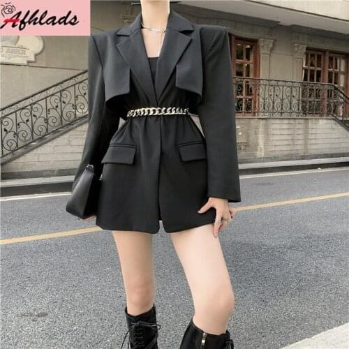Autumn High Quality Small Fragrance Solid Color Outerwear Long Sleeve Notched Collar Casual Chain Office Lady Jackets Coats