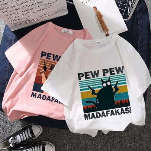 Pew Madafakas Graphic Print T-shirt Women Harajuku Aesthetic Korean Style Tshirt Tee Summer Fashion White Top Female T Shirt