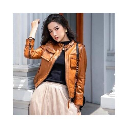 2021 Women New Fashion Genuine Real Sheep Leather Jacket G14