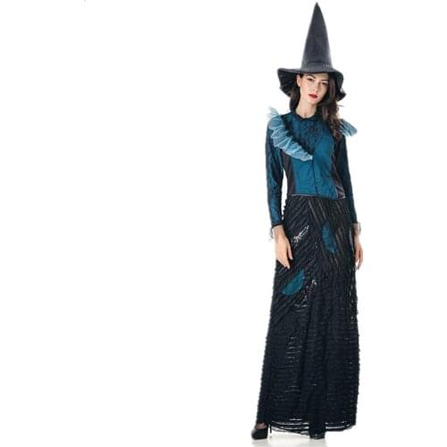 Women Deluxe Witch Costume Halloween Fantasia Party Cosplay Demon Witch Fancy Dress