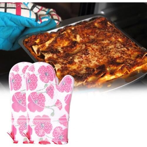 Heat Resistant 1 Pair High Quality Non-slip Silicone Cotton Kitchen Mittens Reusable Oven Mitts Soft for Cooking