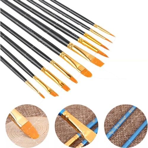 10Pcs/Set Watercolor Gouache Paint Brushes Different Shape Round Pointed Tip Nylon Hair Painting Brush Set Art Supplies