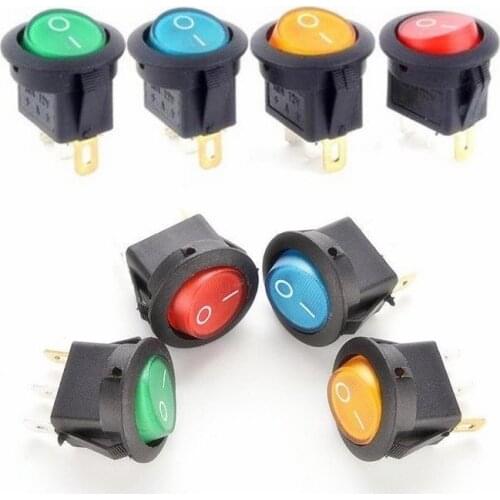 16A 12V LED 20mm Round Rocker ON/OFF SPST Switch 3 Pins Red Yellow Green Blue