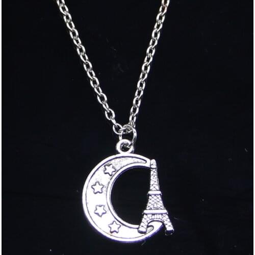 20pcs New Fashion Necklace 22x19mm eiffel tower paris moon Pendants Short Long Women Men Colar Gift Jewelry Choker