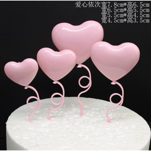4pcs/set Color Plastic Foldable Heart Love Balloon Cake Topper Birthday Dessert Cake Decoration Cupcake Flag